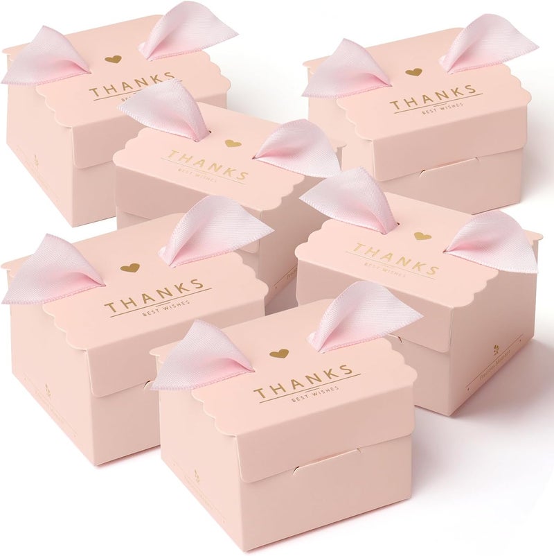 CHolic 50Pcs Party Favor Candy Box, Thank You Pink Gift Candy Box with Ribbons for Birthday Party, Bridal Shower, Wedding Decorations, Candy Table Decorations - Image 1